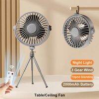 รีโมทคอนโทรลโต๊ะตั้งพื้น Air Cooler พัดลมเพดานแบบพกพาขนาดเล็ก360 ° Rotation 3-Speed Wind Wireless For Camping Home Night Light