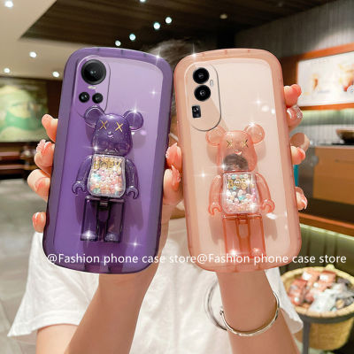 Phone Case เคส OPPO Reno10 Reno10Pro Reno10Pro+ Plus 5G ใสลูกอมทรายดูดที่ตั้งรูปหมีซิลิโคนปลอกอ่อนเลนส์ฝาครอบด้านหลัง2023