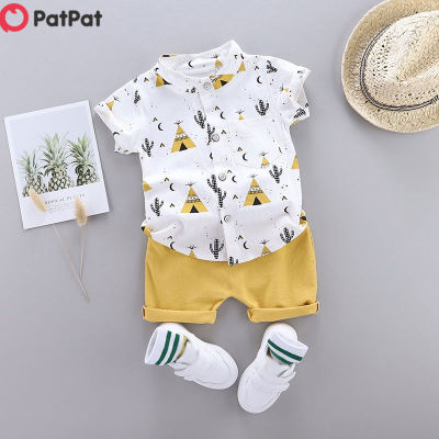 PatPat Baby ชุดเสื้อผ้าสำหรับเด็กผู้ชาย,ชุดเสื้อเชิ้ตแขนสั้นพิมพ์ลายแคคตัส2ชิ้นสำหรับเด็กอายุ0-3ปี