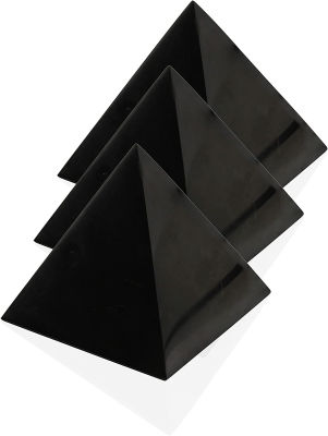 Heka Naturals Polished Shungite Black Stone Pyramid Set of 3 | 3 Inch - Desk Decor Shungite Stone for Home or Office - Chakra Stones, Healing Crystals, Meditation Pyramid 3 Inch Pyramid, Polished (Set of 3)