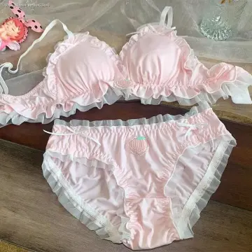 Lolita Princess Pink Bra Set Bralette Lingerie Seamless Push Up Bra Panties  Set