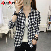 2022 Printed Plaid Wmens Shirt Korean Fashion Inside Top Cardigan Oversized Long-sleeved Blouses Women Plaid Shirts Button Up