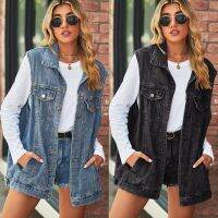 【YP】 2023 Moda Denim Para As Mulheres Sem Mangas Solto Longo Jeans Jacket Coat Street Hipster Roupas Femininas S-XL