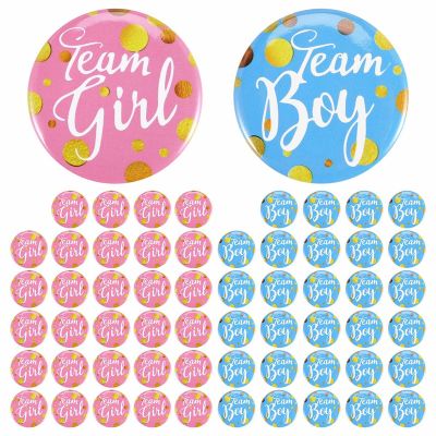 60-Piece Gender Display Pin Boy and Team Girl Button Pin Baby Shower Button Pink Button for Baby Party Party Supplies