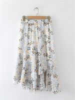 【CW】 Size Clothing Elastic Waist Skirt Asymmetrical Stitching Floral Print Umbrella Fashion Bottom