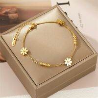 316L Stainless Steel Fashion High-end Jewelry Non-sliding Beading Elegant Daisy Ankle Ornaments Charm Chain Anklet For Women