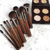 Luxury Vintage 9Pcs Make up Brushes Set Natural Wood Powder Blush Bronzer Blender Eyeshadow Makeup Tool Kit with Bag