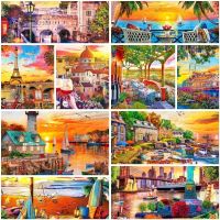 ✎ Landscape City By The Sea Pre-Printed Cross Stitch Patterns Embroidery Handiwork Needlework Sewing Craft Gift For Adults Needle