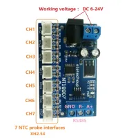 7ช่อง12โวลต์ Rs485 Ntc เซ็นเซอร์อุณหภูมิเทอร์มิสเตอร์ Modbus Rtu แผงควบคุมระยะไกล B3950 1% 10K