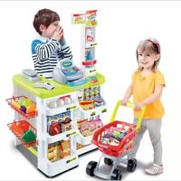 Kids Role Pretend Playset Big Size Supermarket kit for Kids Toys with Shopping Cart and Sound Effects Kitchen Set