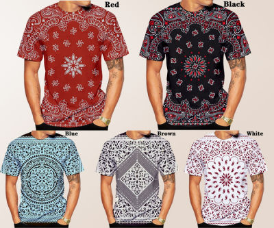 Summer fashion 3D printing Bandana pattern casual T-shirt Novelty mens and  tops