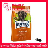 อาหารสุนัข Happy Dog Sensible Toscana อาหารสุนัขโต ทำหมัน และควบคุมน้ำหนัก สูตรเนื้อเป็ดและปลาแซลมอน 1กก. (1ถุง) Happy Dog Sensible Toscana Premium Dog Food Gluten-free with Low-