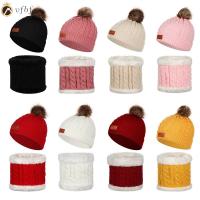 VFBF Girls Boys Toddler Fur Pom Bobble Baby Beanie Cap Knitted Neckerchief Hat Scarf Set Hemming Hat