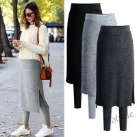 【hot sale】✈ D19 Korean Womens Casual Plus Size All-match Wide-leg Pants Winter Fake Two-Piece Leggings Skirts S-6XL Ready Stock