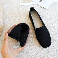 Womens Square Toe Flat Bottom Knit Fabric Loafers Soft Sole Breathable 2021 Summer New Female Ballet Shoes Zapatos Mujer