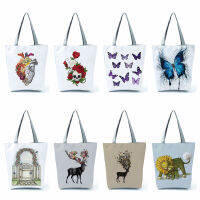 Cartoon Butterfly Floral Elegant Handbags Female Shoulder Bag For Work Travel Luxury Bag Mom Grocery Shopping Bag Designer Tote