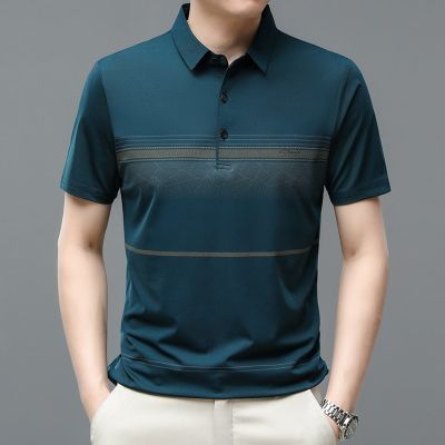 HOT11★BROWON Mens T Shirts 2023 Striped Print Fashion Anti Wrinkle Regular Short Sleeve T Shirt Daily Business Classics Men Clothes