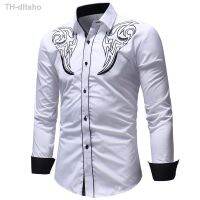 ℡ Cowboy Embroidery Shirts Men Sleeve Social Mens Clothing Camisetas Masculina New