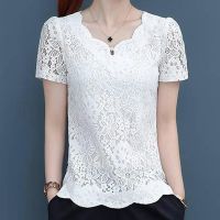 COD dhdfxcz Flower Lace Blouse Women Tops Summer Korean Fashion Top Large Size Women Blouses Casual Short Sleeve Tops Female