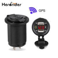 Car Motorcycle Dual USB Charger Port Lighter 12V-24V GPS Tracker Locator Sockets Power Plug Outlet LED Voltmeter