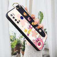 เคสเคสโทรศัพท์มือถือสำหรับ Tecno Pova 3 Tecno Pova Neo Tecno Pouvoir 4 (พร้อมสายรัดข้อมือ) เคสโทรศัพท์มีความสุขขอบสี่เหลี่ยมปลอกซิลิโคนเหลวคลุมทั้งหมดกล้องเคสป้องกันการกระแทก