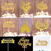 【hot】 10 Pcs / Gold English Happy Birthday Toppers Decorations Baking Accessories ！