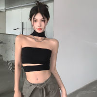 Facialbeauty-ผู้หญิง Halter เสื้อแขนกุด Slim Fit ฤดูร้อนลำลองสีทึบ Backless Crop Tube Tops Streetwear