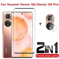 [Electronic film] 2in1กระจกนิรภัยสำหรับ Honor 50 Pro เต็มฝาครอบป้องกันหน้าจอกล้องเลนส์ฟิล์มป้องกันหัวเว่ย50/50