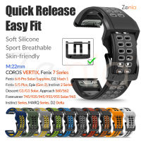 Zenia 22มม. สายนาฬิกาซิลิโคนระบายอากาศสำหรับผู้เบิกทาง Garmin Forerunner 965 955 Solar 945 935 745 Fenix 7 6 Pro Sapphire 5 Plus Descent G1 Instinct Tactical Camo Surf dezl Approach S60 S62 Epix Gen 2 MARQ Quatix D2 Mach 1 Delta COROS VERTIX  อุปกรณ์เสริม