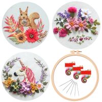 3 Pack Spring Embroidery Starter Kit, 1 Hoop, Embroidery Clothes with Pattern, Color Threads and Tools, English Instructions