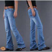 COD ✑۞ qafh47 Bootcut jeans seluar kerja lelaki plus size Micro-flared Mens spring and summer light blue large small pants mens 80s nostalgic retro trend