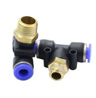 PB Air Pneumatic T Shape Tee Push In Fitting 4-16mm OD Hose Tube to M5 1/8" 1/4" 3/8" 1/2" 3/4" BSP Male Thread Quick Connector Pipe Fittings Accessor