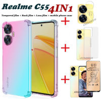 (4in1) Realme Realme เคสโทรศัพท์ C55ที่ C55สี่มุมกันตกไล่ระดับสีเคสโทรศัพท์มือถือเคสโทรศัพท์ + ฟิล์มบางเซรามิก + ฟิล์มเลนส์