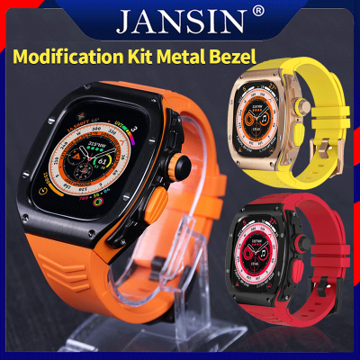 jansin Modification Mod Kit สาย + เคส สําหรับ apple watch Ultra 49mm สายนาฬิกาสแตนเลส พร้อมเคส i watch series 49มม สายนาฬิกาแอปเปิ้ลวอช