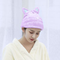 NEW Drying Towel Microfiber Solid  Womens Cap Head Wrap Hats Cat Ears Shape Cute Coral Velvet Dry Hair Hat Bath Accessories Towels