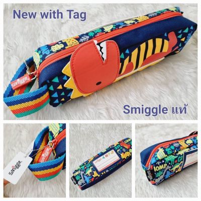 Smiggle Dinosaur ไดโนเสาร์ สีน้ำเงิน กระเป๋าดินสอสมิกเกอร์ Pincilcase ผ้าแคนวาส imported UK #ของขวัญ #ของแท้