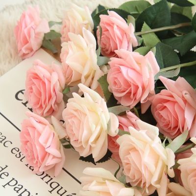 [AYIQ Flower Shop] 10ชิ้น/ล็อตยางให้ผิวสัมผัสเหมือนจริงลายดอกกุหลาบไหมเทียมดอกไม้ช่อดอกไม้งานแต่งงานปาร์ตี้ที่บ้าน