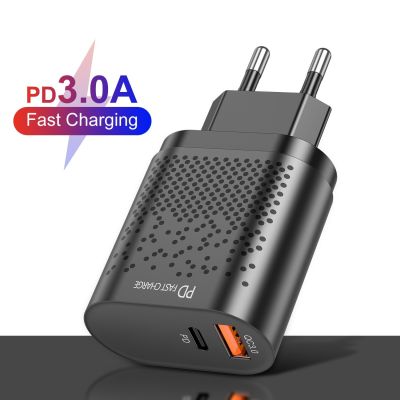 Qc3.0 Fast Charge PD Charger 18W For Apple Android USB-A + Type-c Dual Port US Standard Charging Plug