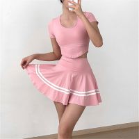 2023 Nylon Pocket Gym Tennis Running Yoga Skirts Women Sports Fitness Anti Shorts High Waist Tennis Skirts