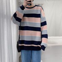 Long-sleeved striped T-shirt mens Korean loose hip hop top trend all-match handsome Hong Kong style O-neck casual sweatshirt