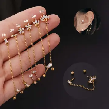 Men Women Rhinestone Cartilage Tragus Bar Helix Upper Ear Earring Stud  Jewelry 