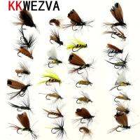 KKWEZVA 30pcs ตกปลา Lure Butter Fly แมลงสไตล์ที่แตกต่างกันปลาแซลมอนแมลงวันปลาเทราท์เดี่ยวแห้ง Fly Fishing Lures Fishing Tackle-Cailine