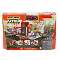 Match Action Drivers Fire Station Rescue Playset 1:64 Scale Firetruck Light Sound Effects Moving Parts ฉากตกแต่งของเล่น