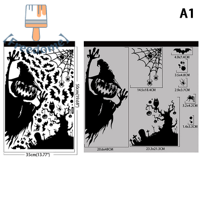 【Freedome】 สติกเกอร์ติดกระจกรูปฟักทองแม่มดปีศาจวันฮาโลวีนเทศกาลผีสติกเกอร์ติดผนังประตูตกแต่งงานปาร์ตี้ฮาโลวีนอย่างมีความสุข