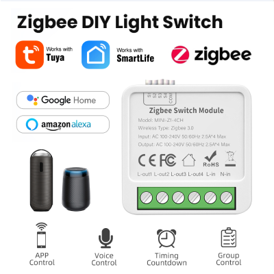 Jiuch Tuya ZigBee 3.0ไฟอัจฉริยะบ้านอัตโนมัติอัจฉริยะโมดูลสวิตซ์&nbsp; DIY เบรกเกอร์รองรับการควบคุม2ทาง/3/4แก๊งสวิตช์มินิแอปสมาร์ทไลฟ์ใช้งานได้กับ Alexa Google Home