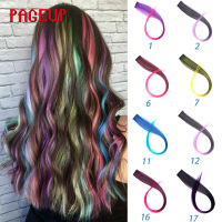 Pageup Rainbow Hair Extension Clip One Piece Synthetic Fake Colored Hair Pieces Pink Long 20" False Clip In Hair Extensions Wig  Hair Extensions  Pads