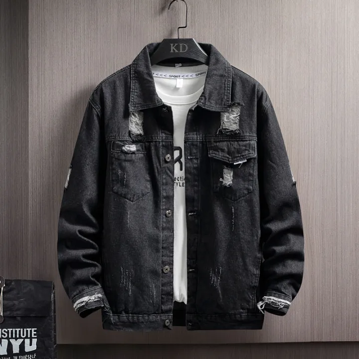 Denim Jacket Men's Thin Spring and Summer Korean Style Fashion Ripped ...