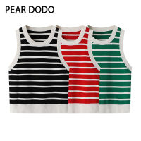 เสื้อกั๊กถักสั้นสำหรับผู้หญิง PEAR DODO คอแถบรอบคอสั้นเกาหลี