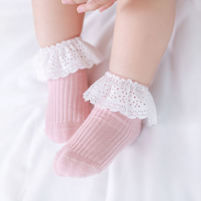 【cw】19 Spring and Summer New Childrens Socks Double Needle Loose Mouth Solid Color Lace Socks Newborn Baby Babys Socks 0-1-3-5 Years Old ！