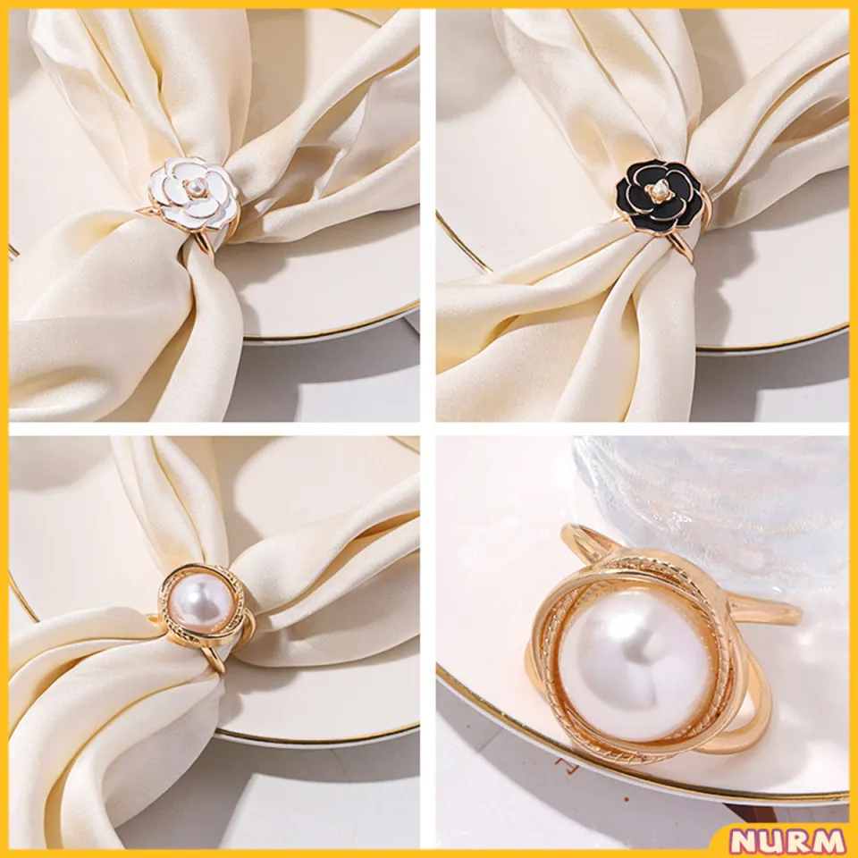 Elegant Pearl Floral Scarf Ring Clip Camellia Flower Scarf Buckle